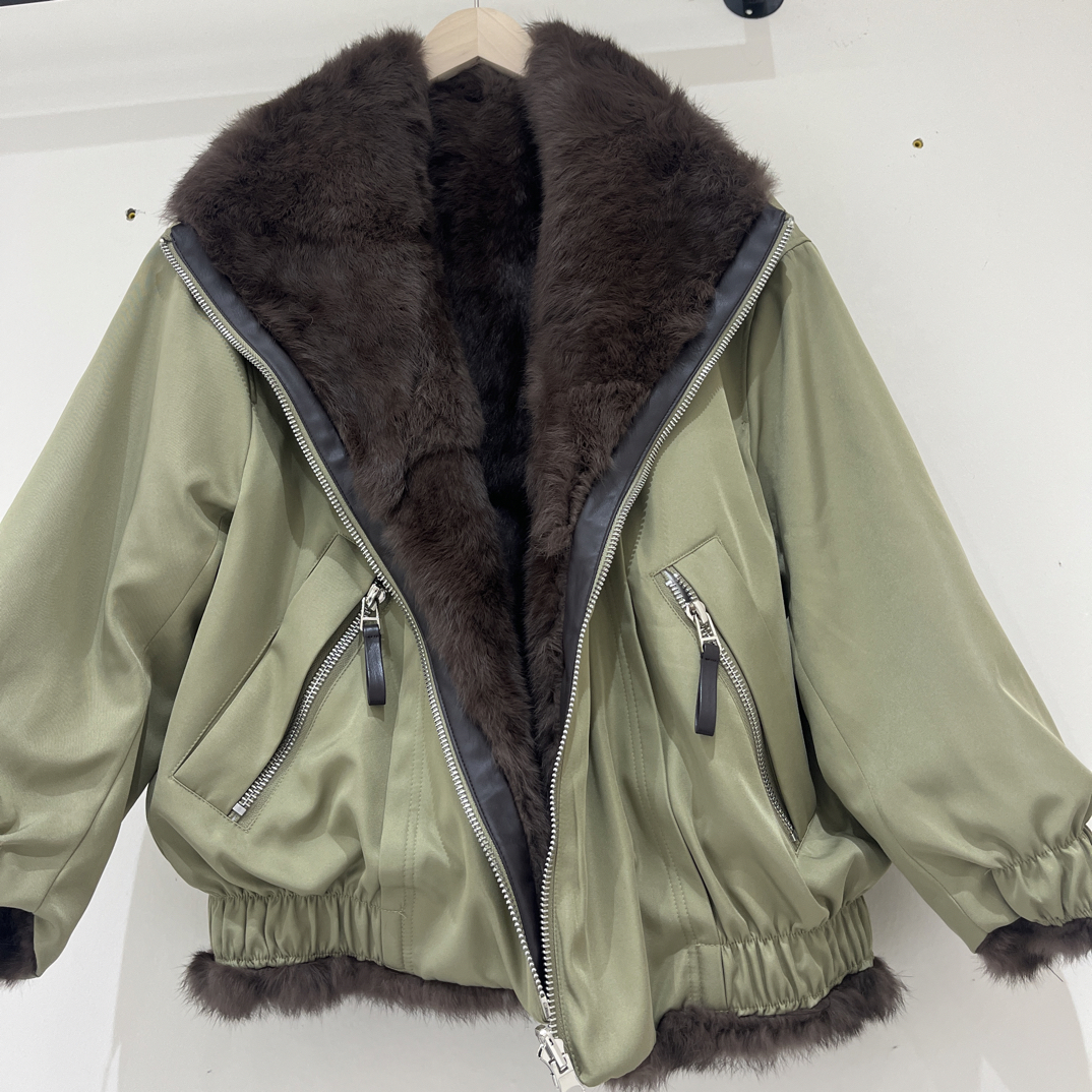 新款兔毛皮草外套女韩版短款翻领两面穿百搭轻奢加厚夹克上衣清仓