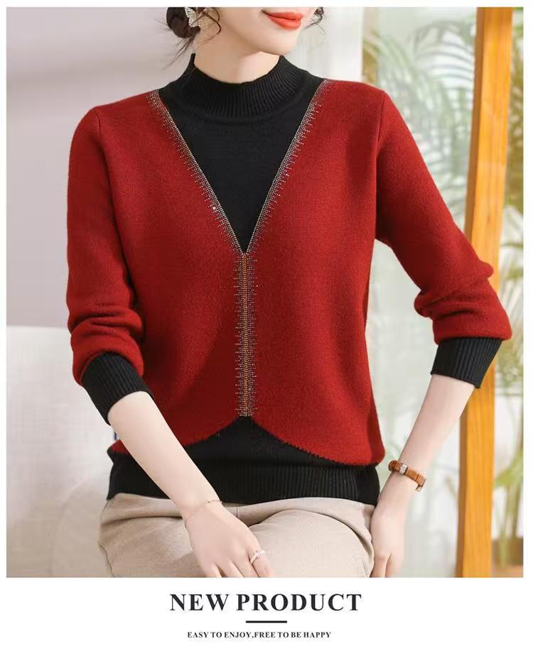 新款假两件加绒针织衫QQ