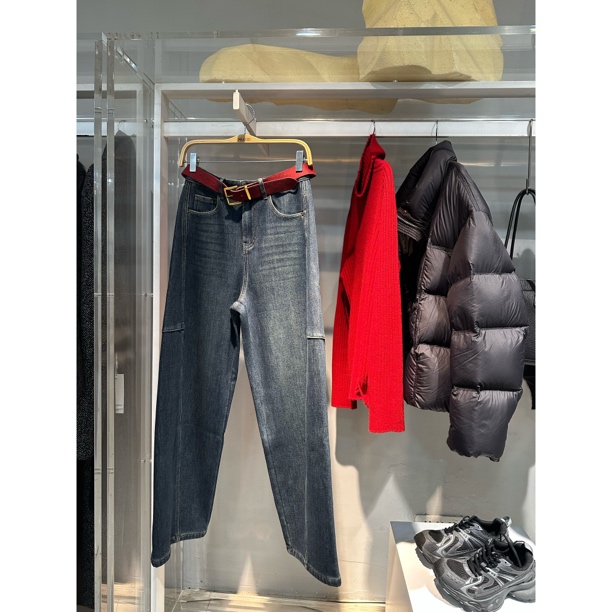 “弯刀裤”加绒高腰显瘦宽松窄版阔腿香蕉裤冬季舒适百搭牛仔裤