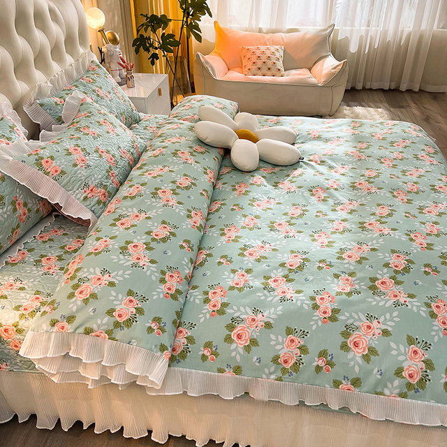 韩版棉棉床盖四件套单件夹棉绗缝床单三件套四季通用床罩炕盖