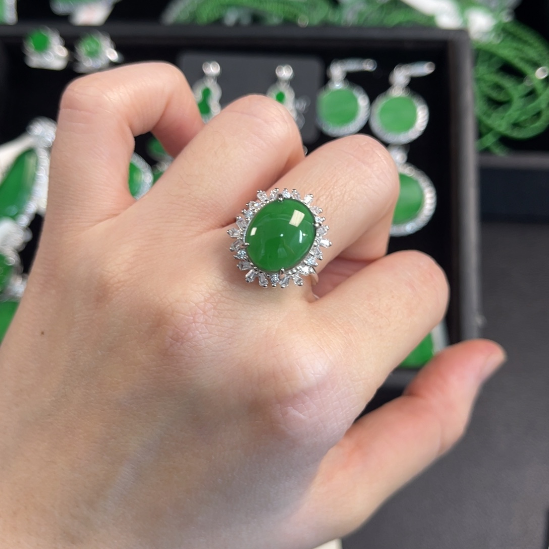 翡翠银S925镶嵌戒指