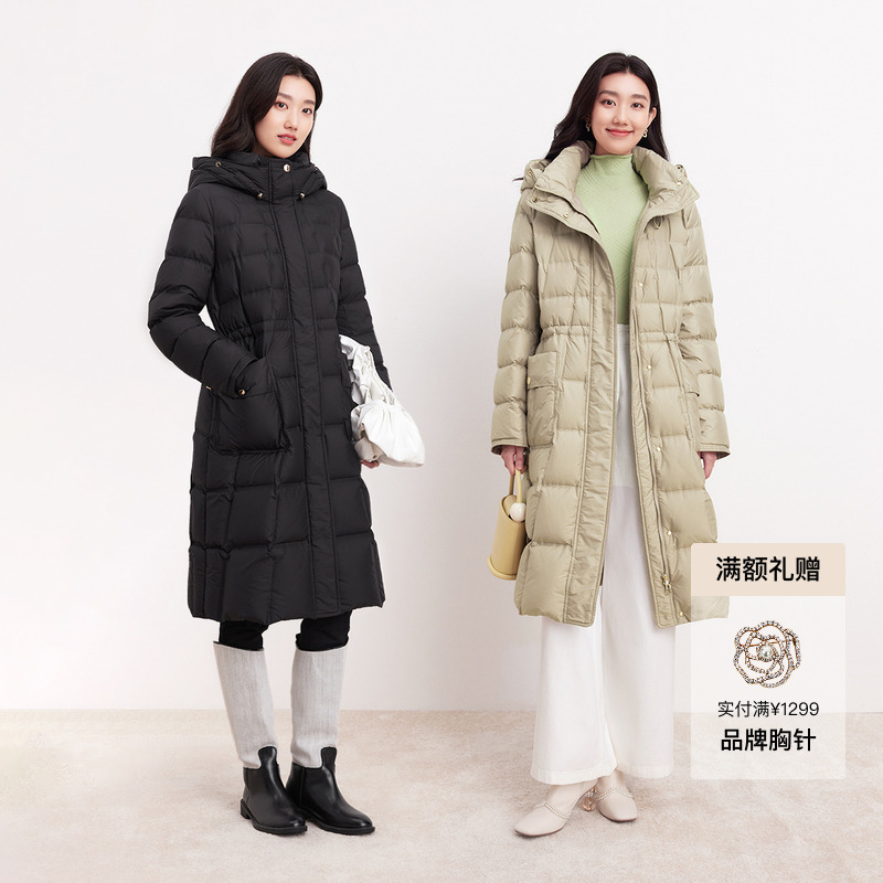 【中国好羽绒】珂莱蒂尔连帽长款保暖过膝羽绒服户外防风KR00991
