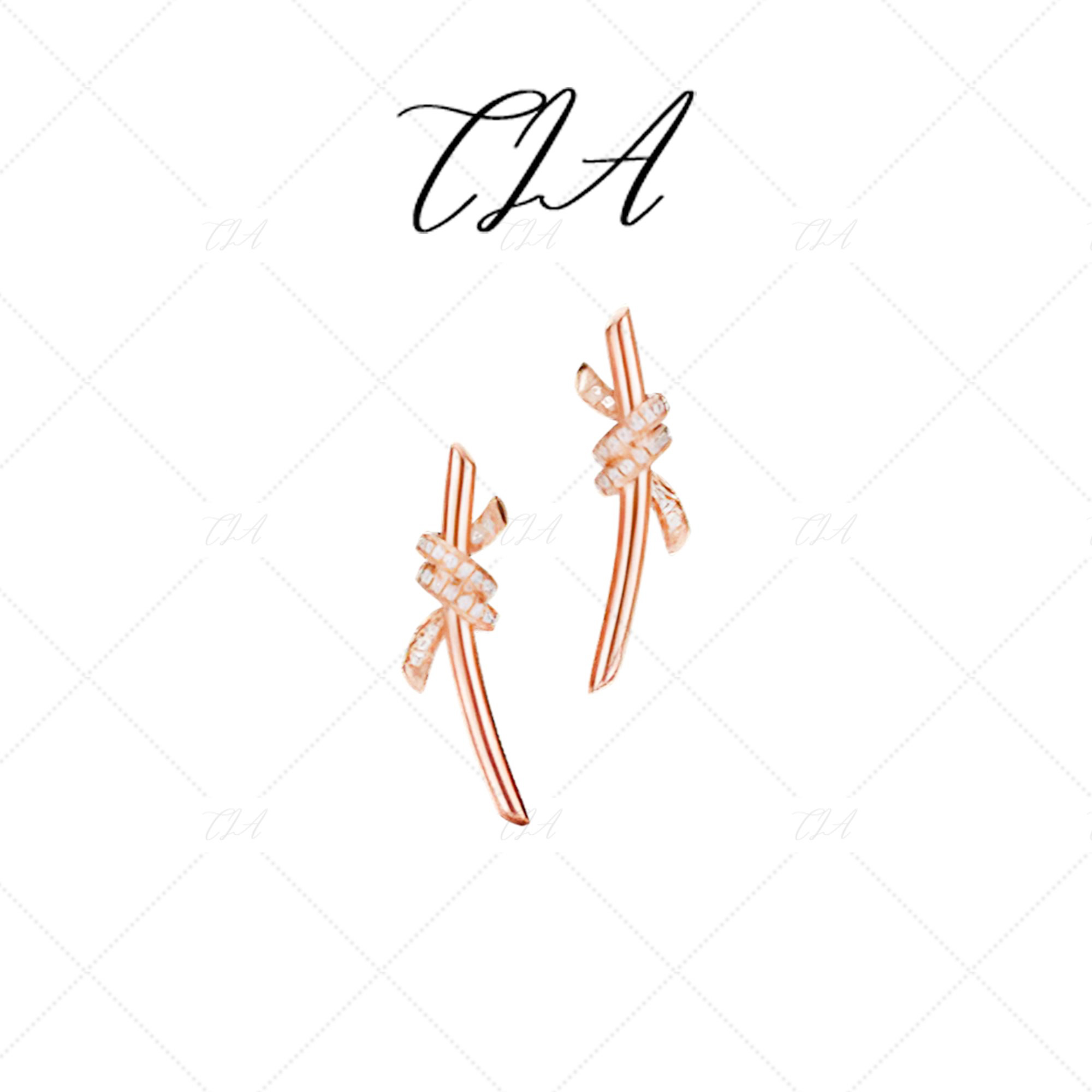 铜合金耳饰 TIA1009玫瑰金色绳结耳环气质时尚耳钉女士耳饰