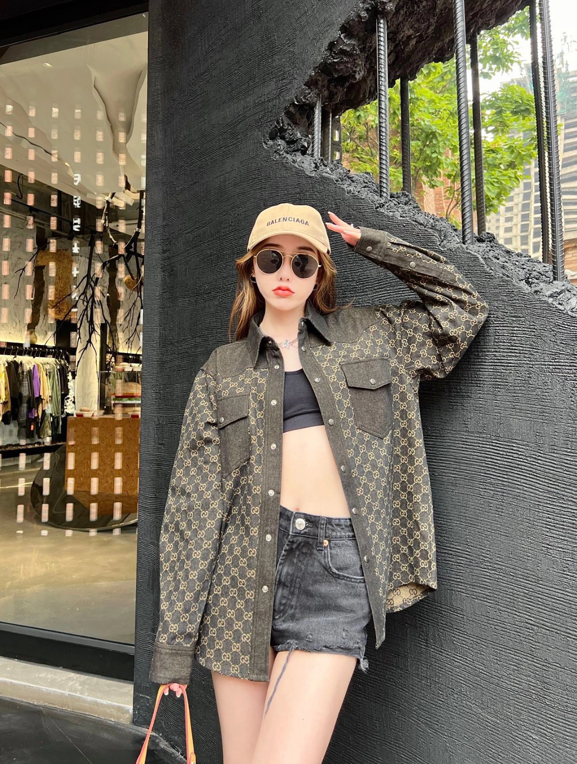 95新 GUCCI/古驰 san0535/翻领满印牛仔服/尺码48