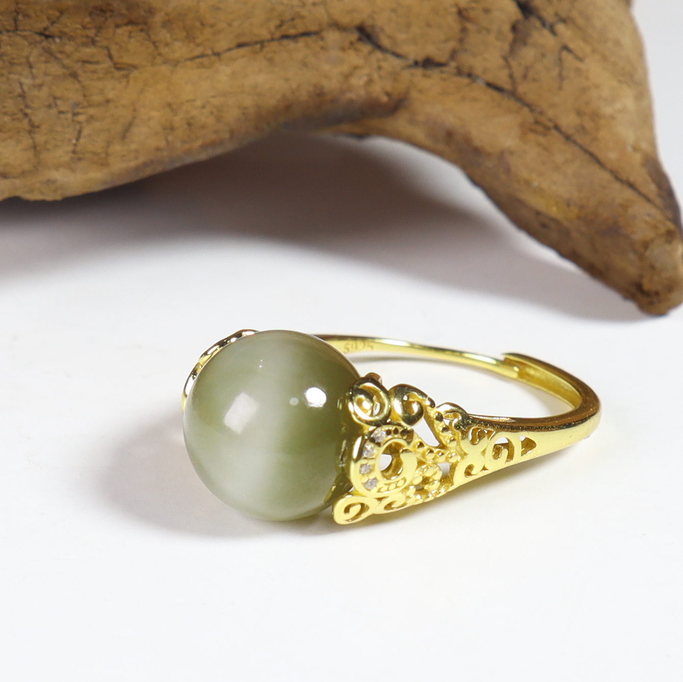 【618大促专属】S925银和田玉猫眼圆珠戒指丨天然玉石丨多样性发一