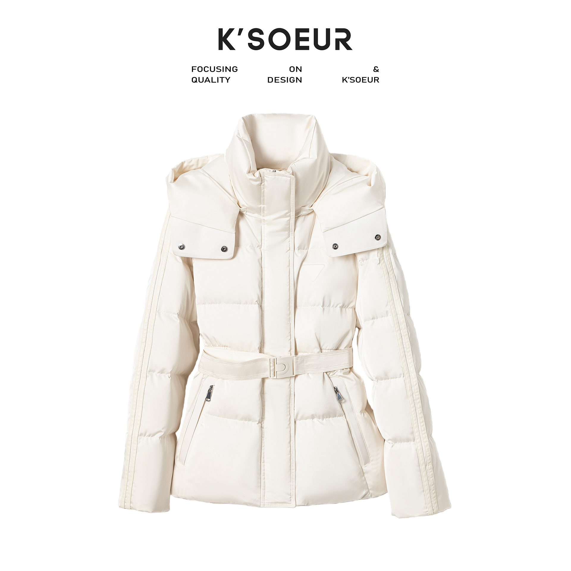 K姐KSOEUR【DU家羽绒】缎面桑蚕丝+90白鸭绒 收腰显瘦羽绒外套女