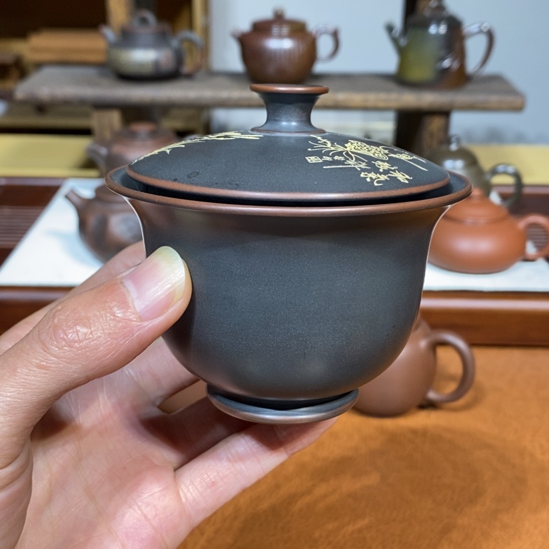 坭兴陶特价盖碗160m手工制作