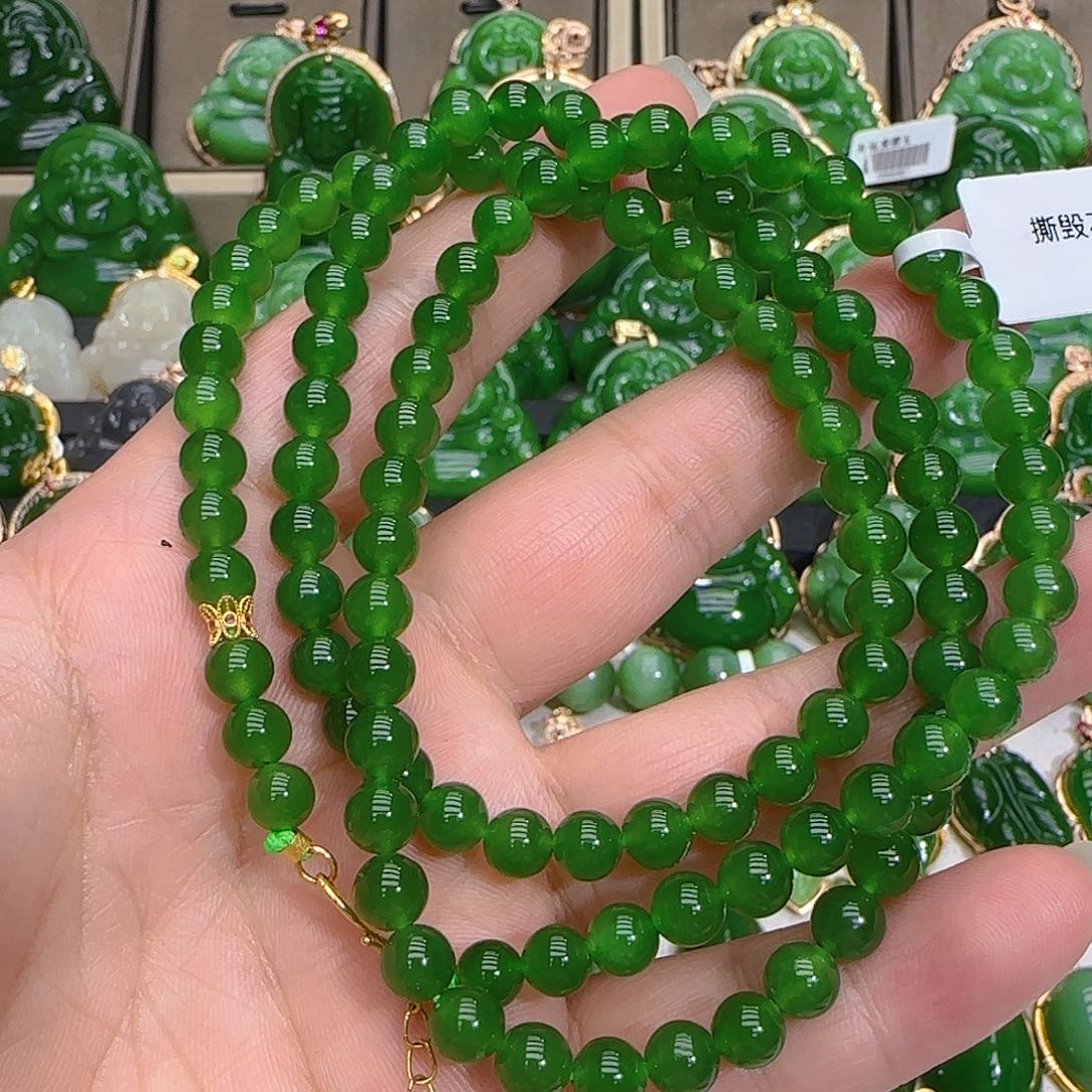 和田玉（碧玉）项链18K金镶嵌