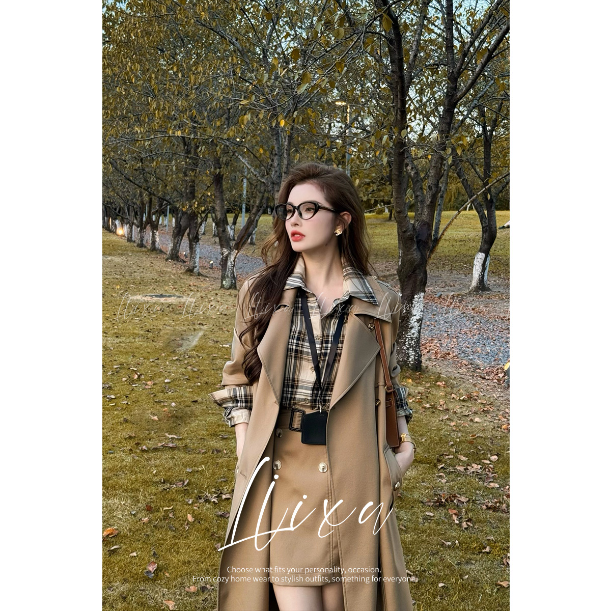 Liixu早秋新款气质时尚双排扣修身显瘦风衣外套女X53FYY6068