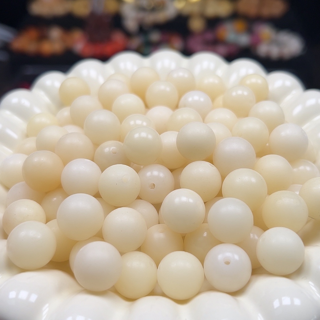 菩提根/象牙果手串微瑕卡13奶白圆100颗