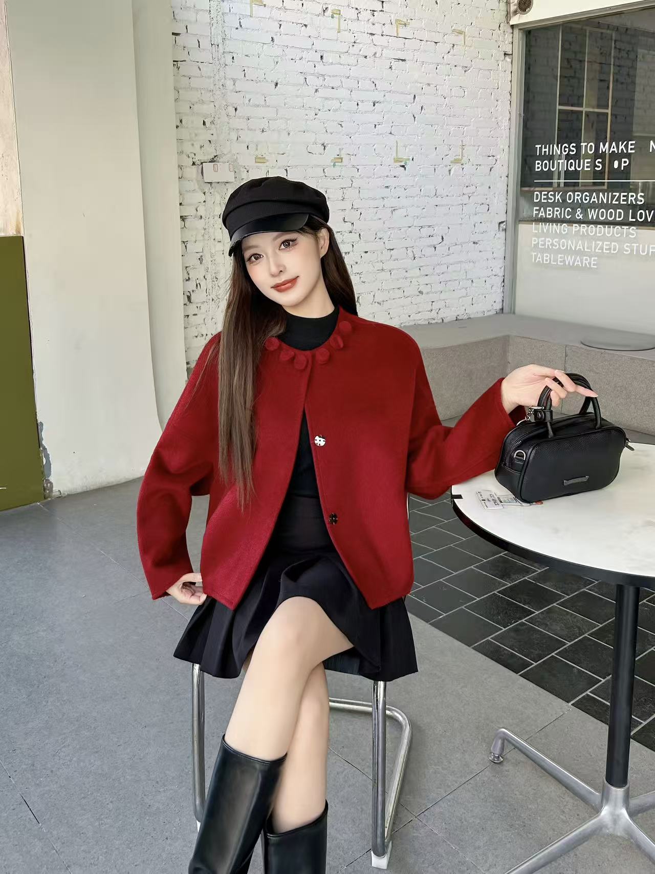 599 女毛呢外套手工短款双面外套双面短款开衫宽松 F13 三楼