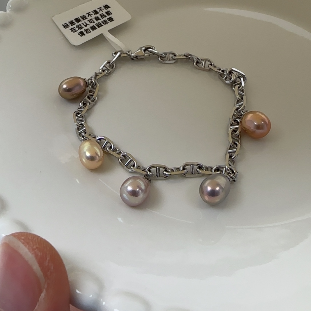 银S925镶嵌手链淡水珍珠