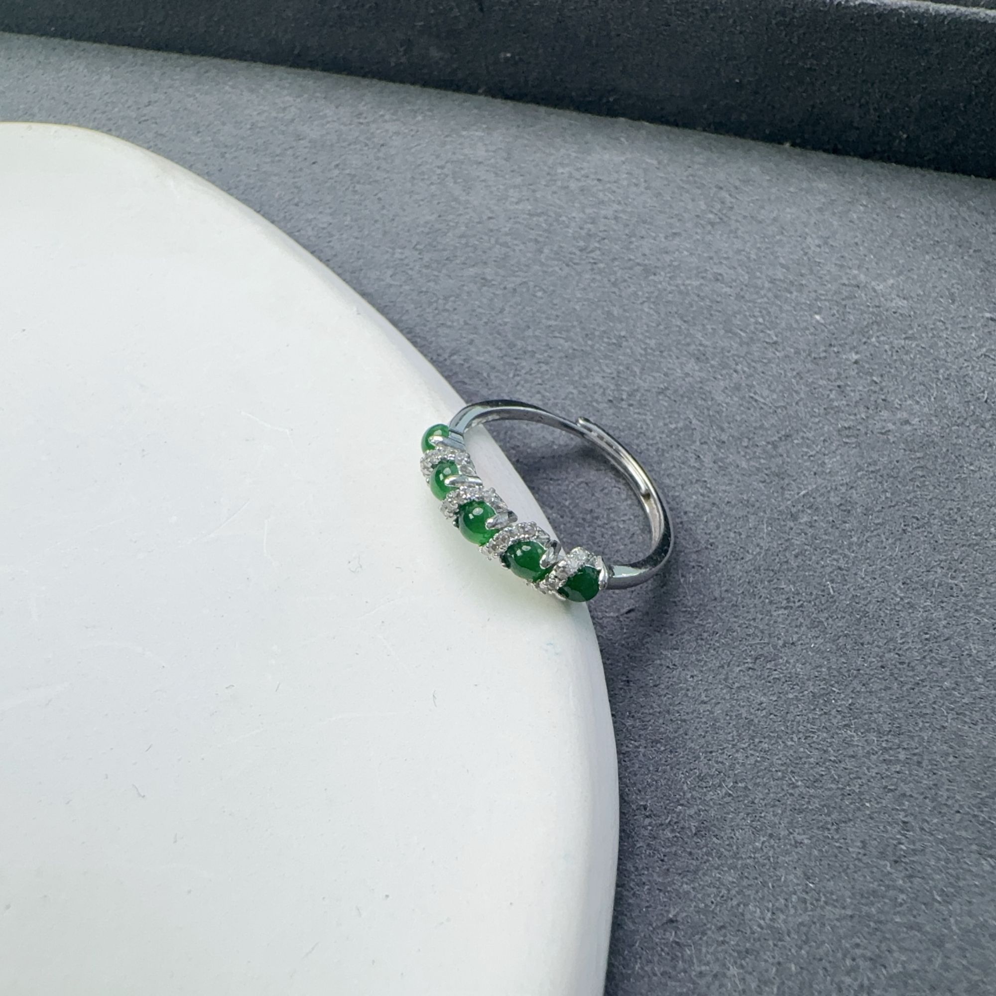 满绿翡翠排戒S925银