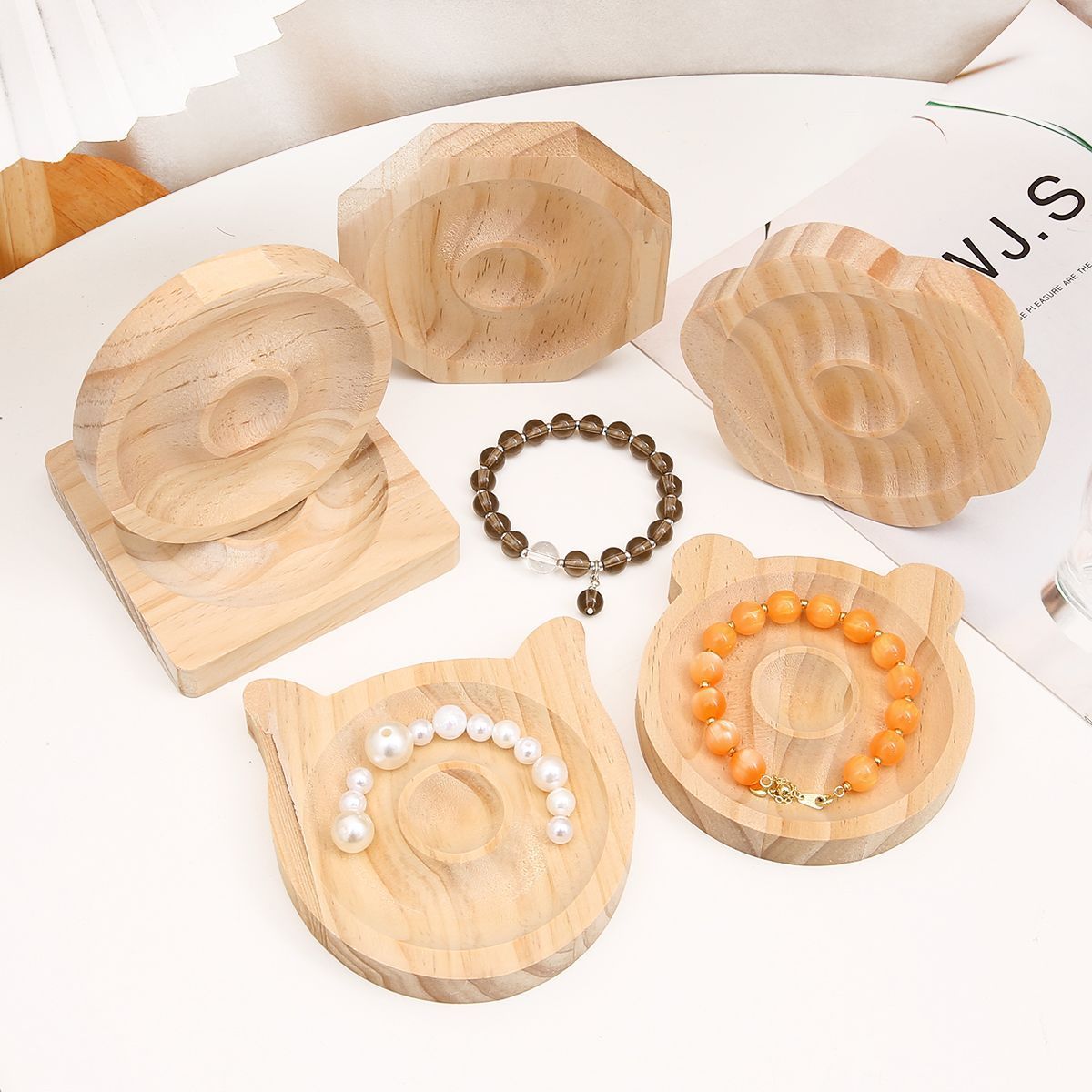 首饰展示架 手链串珠盘穿珠盘木托盘展示盘子手串手工材料盘手围