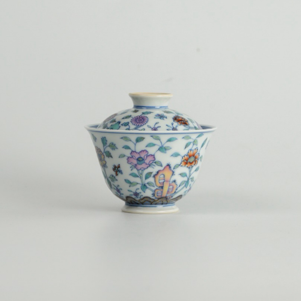 手作艺林堂誌斗彩蝶恋花留芳盖碗