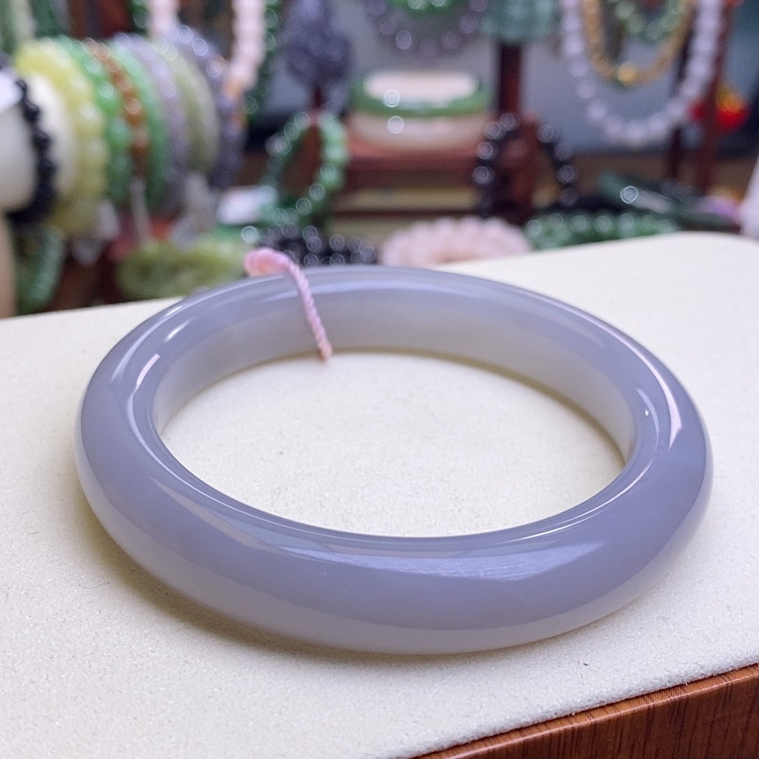 和田玉收藏级烟紫高冰仙紫老矿料手镯55.7未镶嵌