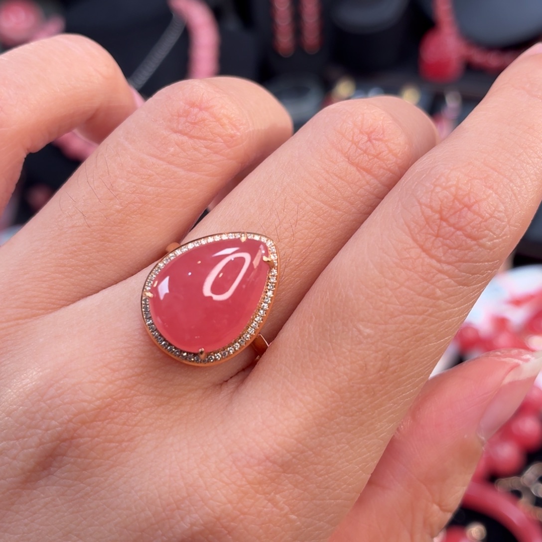 菱锰矿（红纹石）18K金镶嵌戒指