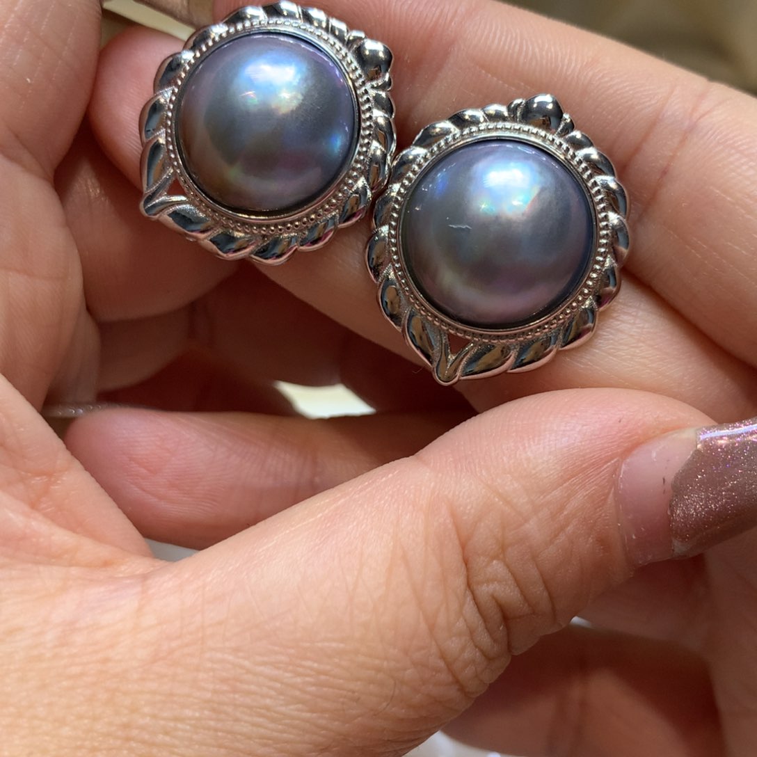 耳饰银S925镶嵌拼合珍珠（马贝珠）