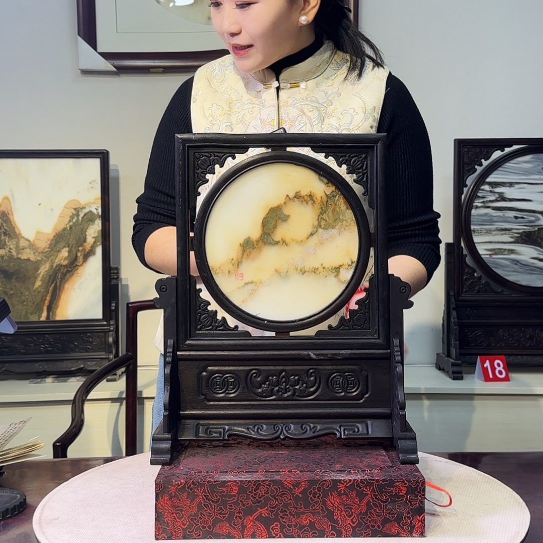 石材天然大理石画屏风摆件