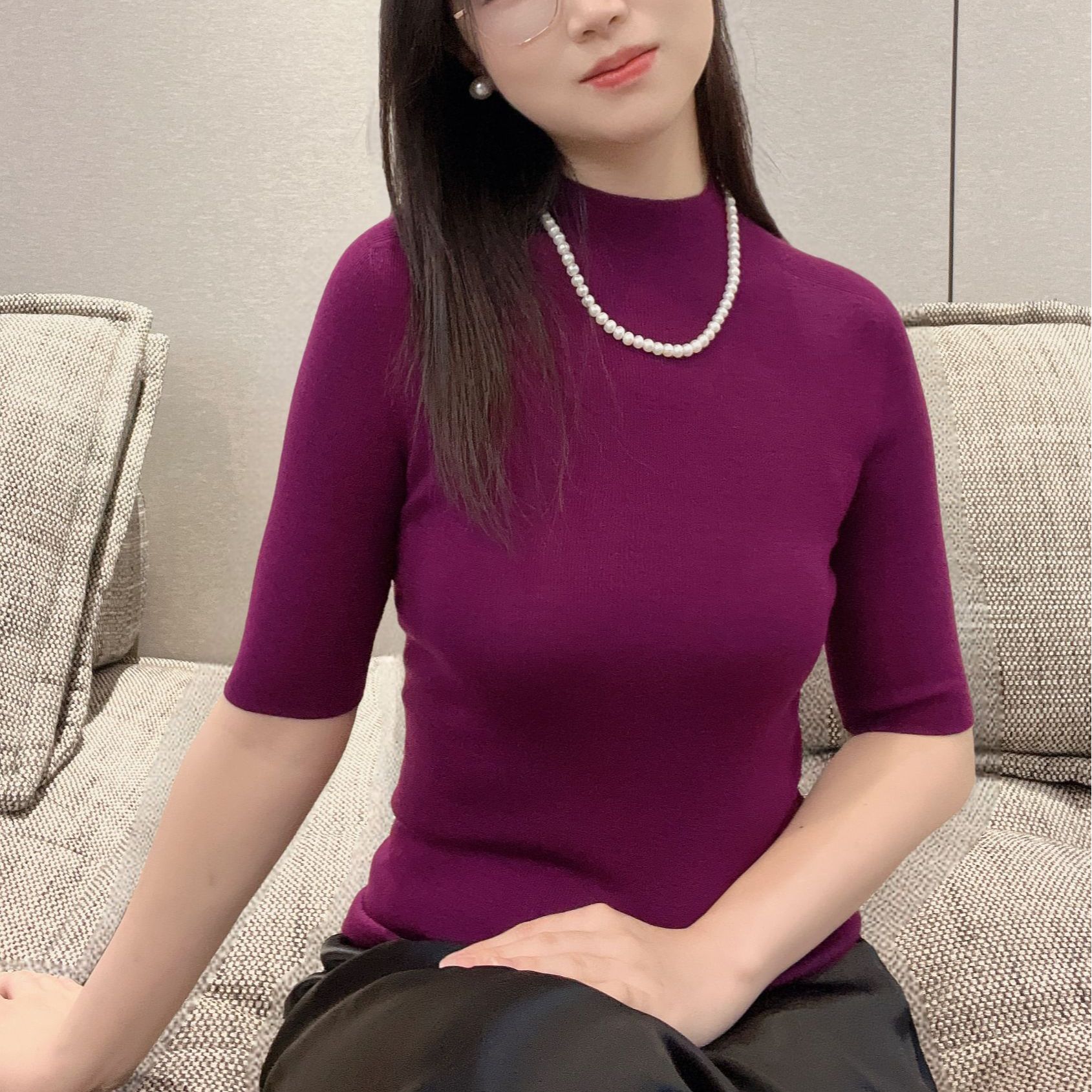 【半高领中袖】德国BIELLA60支OTW抗起球扬子纱18针轻薄无缝25秋新