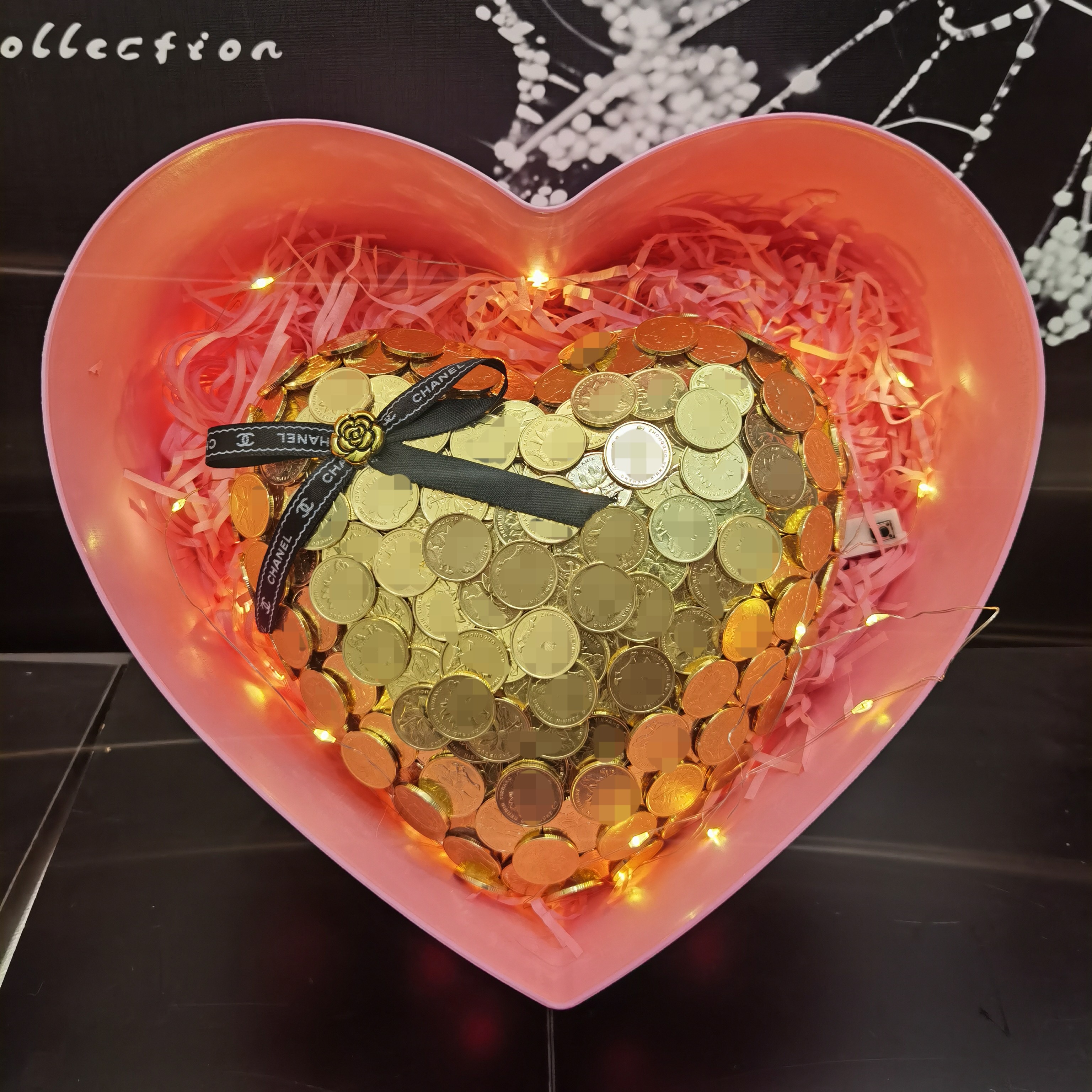 金币爱心礼盒手工制作七夕情人节创意礼物摆件送女友创意礼物
