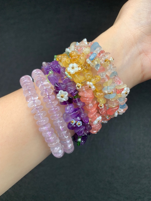 天然水晶小花花碎碎手链紫水薰衣草碎碎冰手链水晶手串