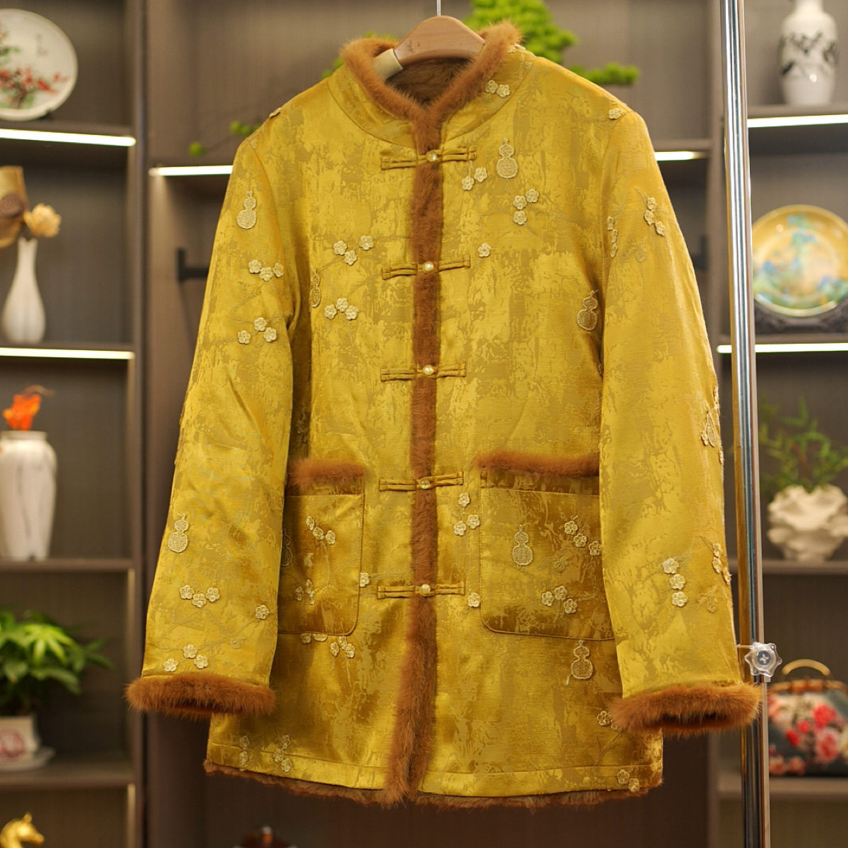 【梅花葫芦】双面穿水貂毛中长款香云老料刺绣国风双面加厚保暖外套