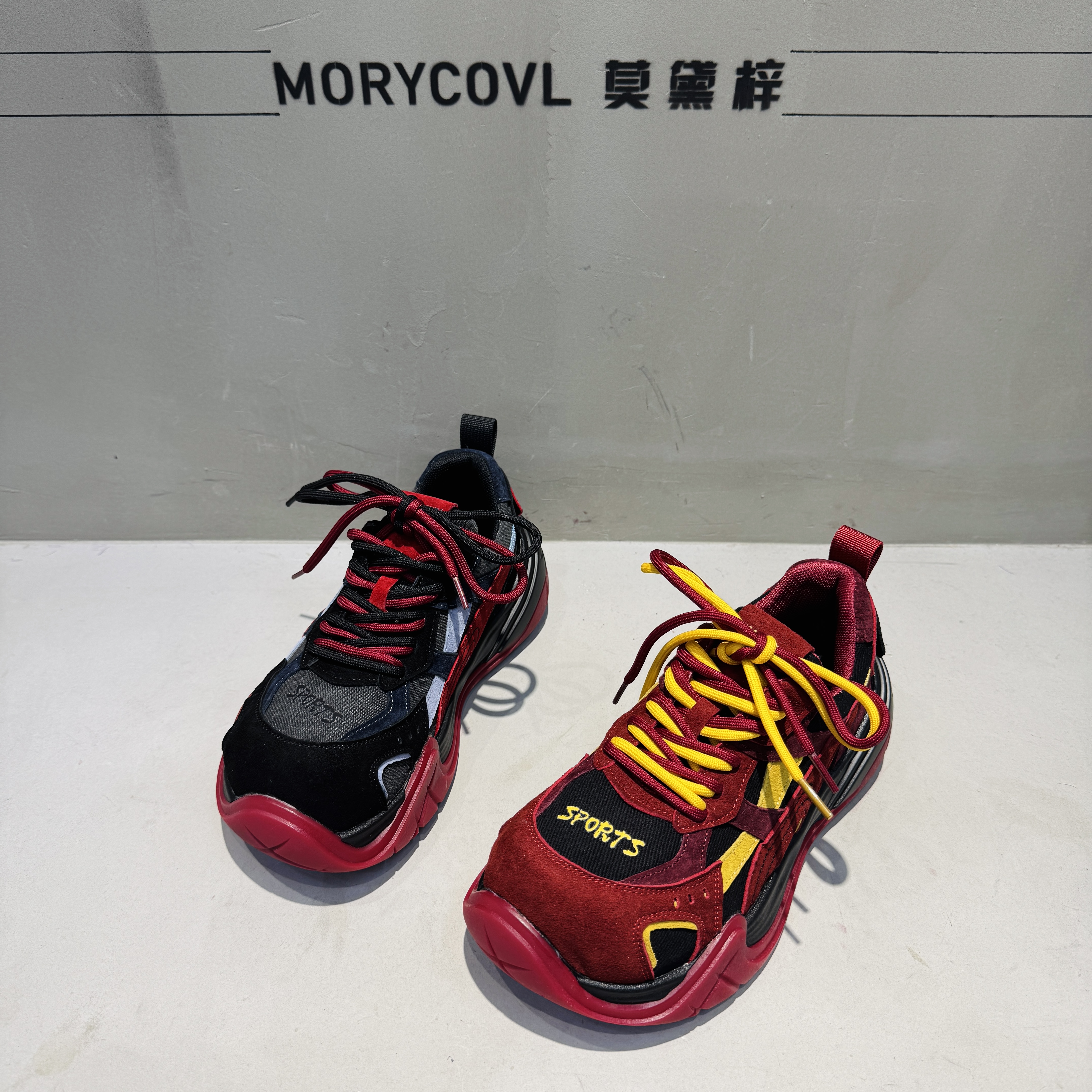 25秋冬时尚拼色德训阿甘鞋厚底中跟红色舒适休闲鞋秋季女鞋795