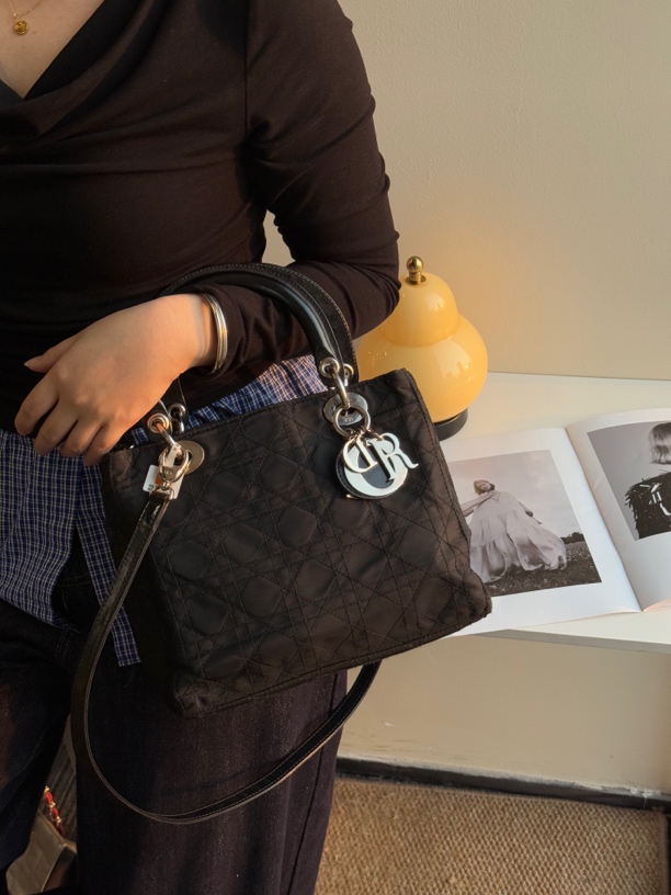 95新 DIOR/迪奥 黑银五格戴妃包简约设计时尚斜挎包轻便实用