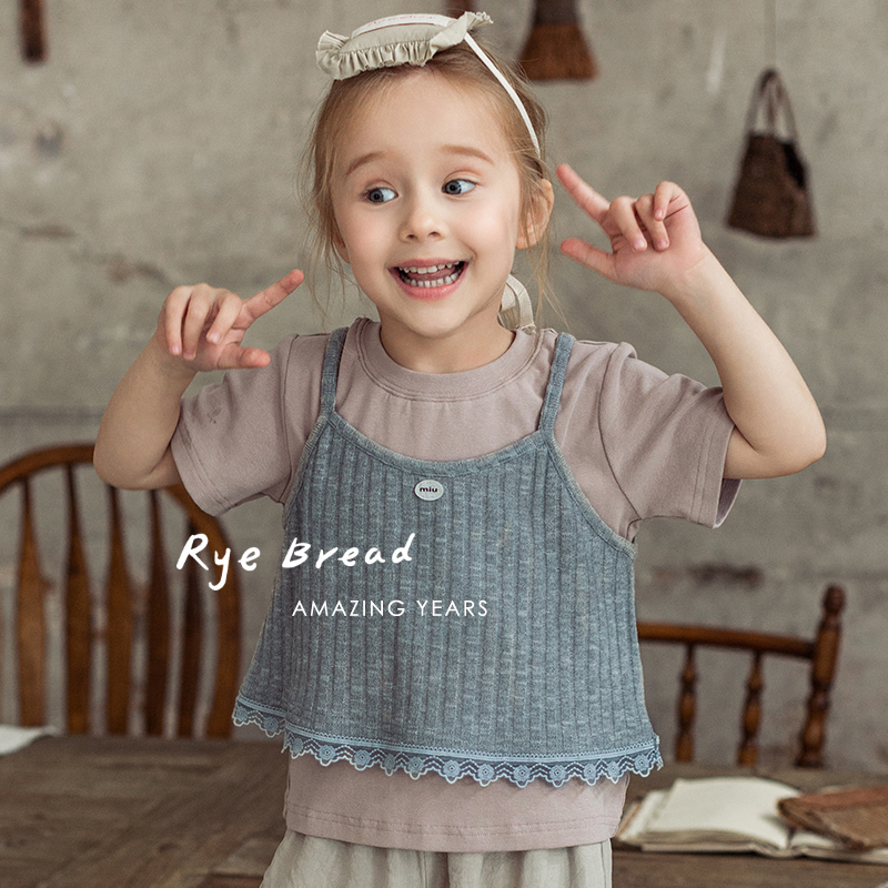 ryebread/黑面包童装 韩版女小童小众纯色毛衫吊带 5春