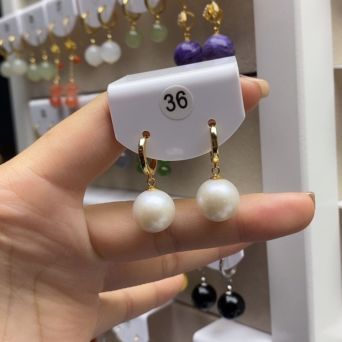 耳饰银S925镶嵌淡水珍珠