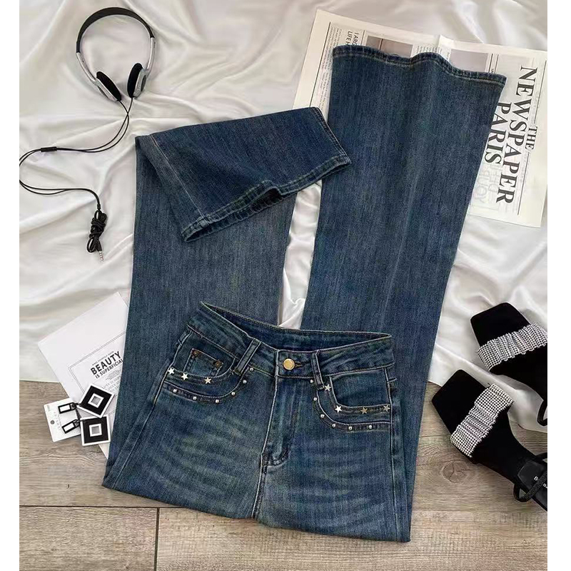 “少量现货“设计感不贴腿微喇牛仔裤秋季高腰宽松超火喇叭裤S9588