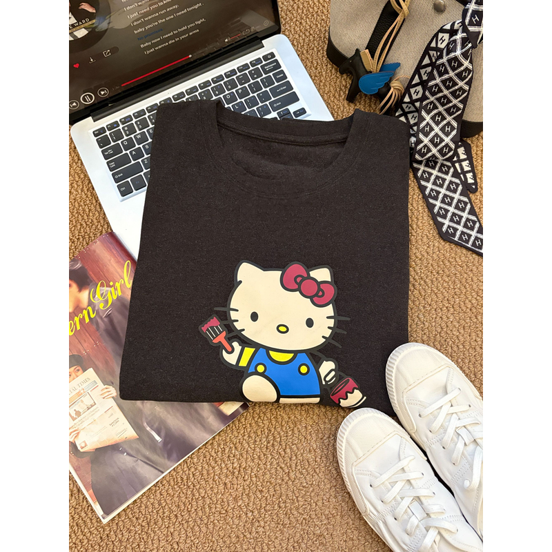 【瘦瘦】hellokitty-大码秋冬圆领磨毛印花加绒休闲重磅卫衣F0070