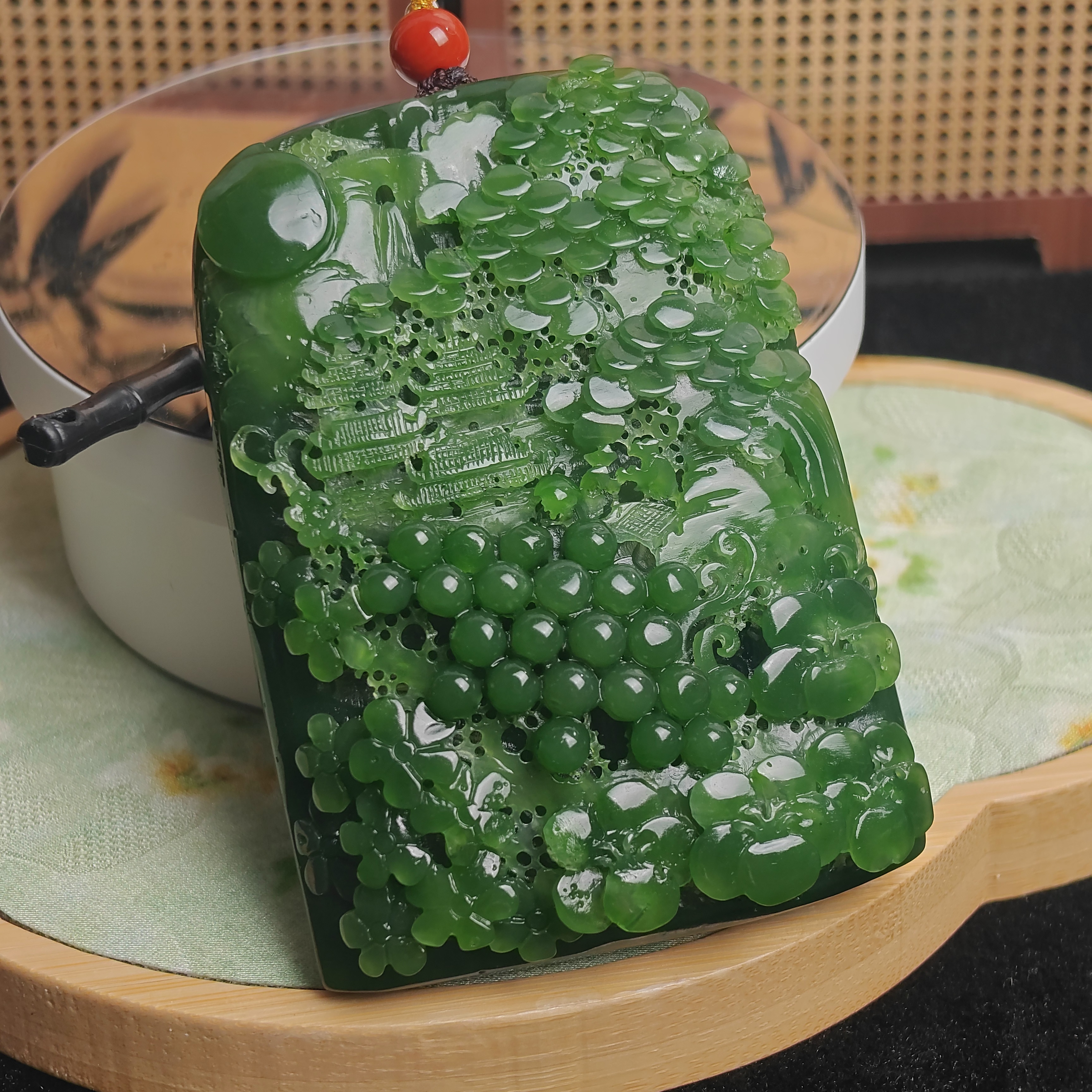 和田玉碧玉山水牌A008