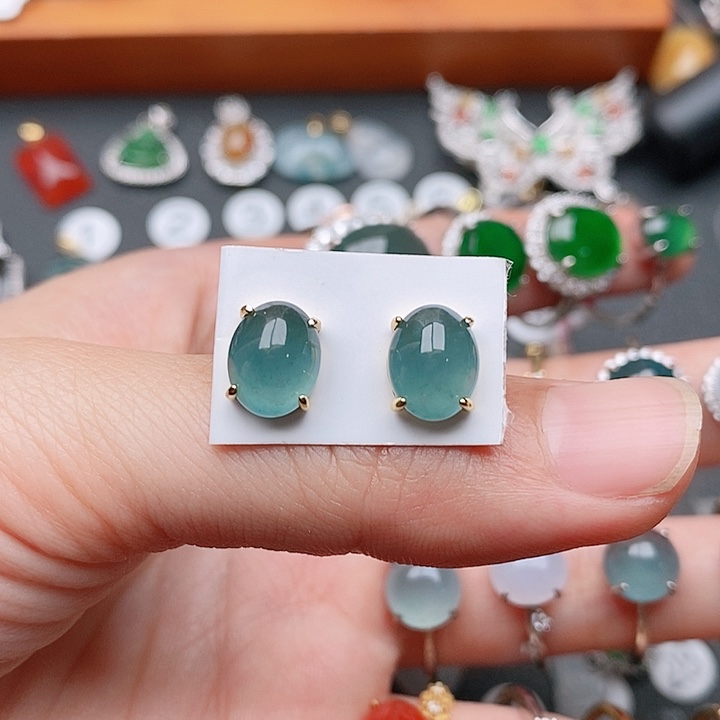 翡翠戒指银S925镶嵌耳钉