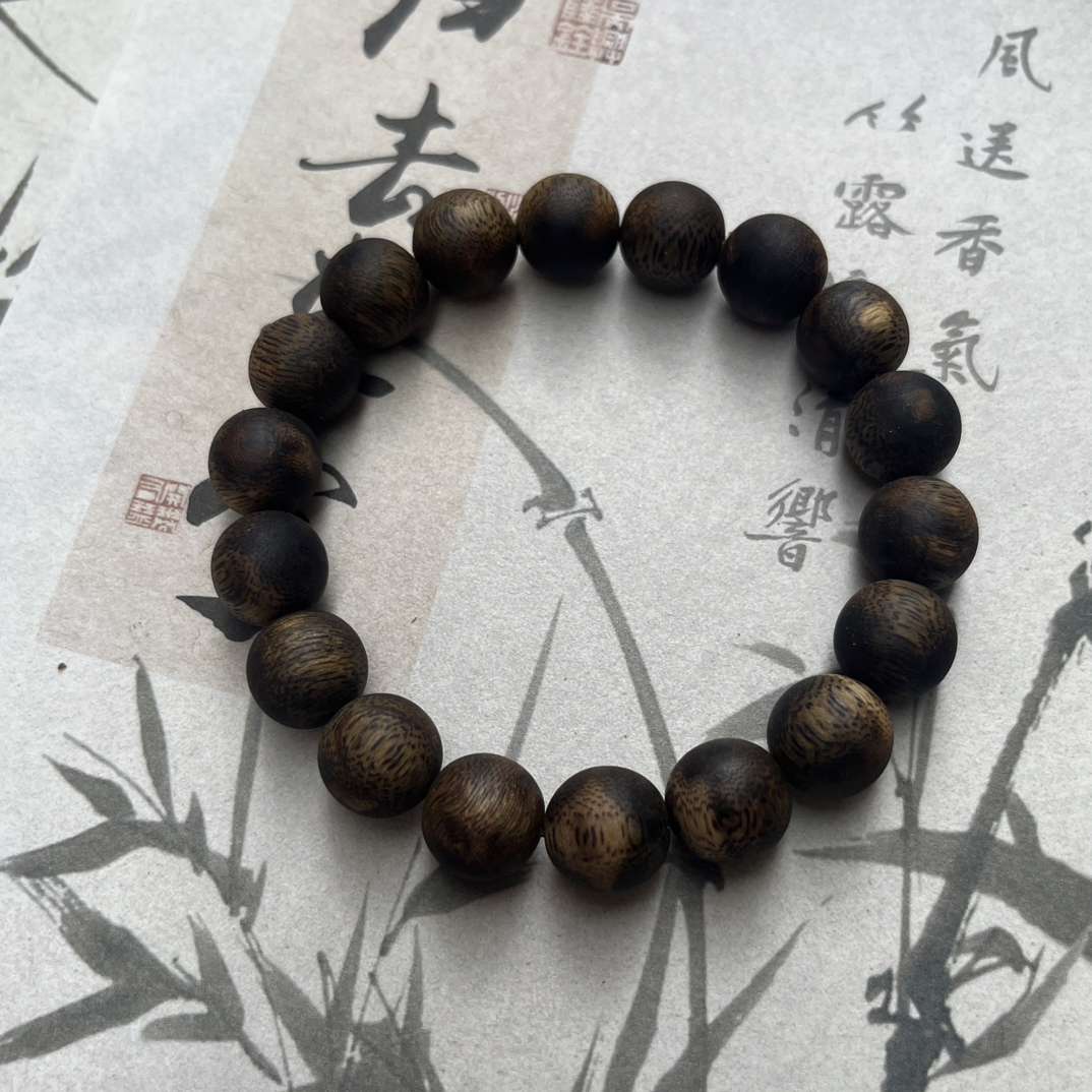 沉香莺歌绿奇楠沉香卡12圆珠单圈手串14克天然结香珍藏版