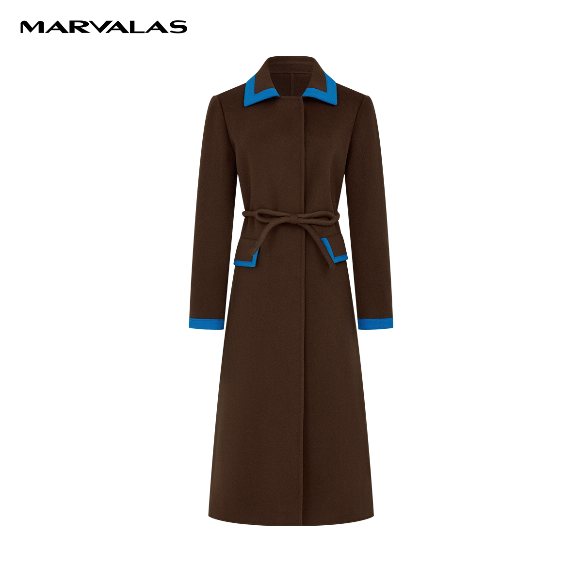 【粉丝专属】曼德诗全羊毛撞色毛呢外套冬双面呢大衣M426307281