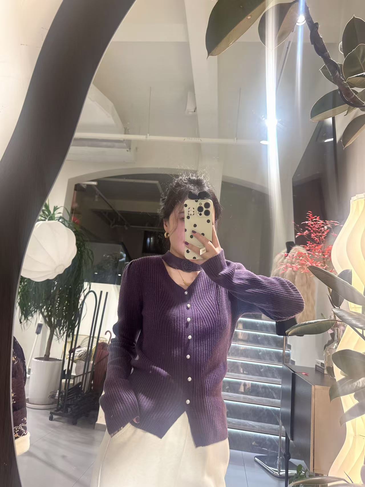 短款常规百搭女装气质显瘦紫色长袖圆领