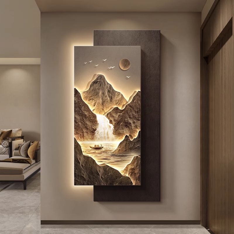 背有靠山玄关装饰画轻奢山水走廊过道挂画高级感入户正对门壁灯画