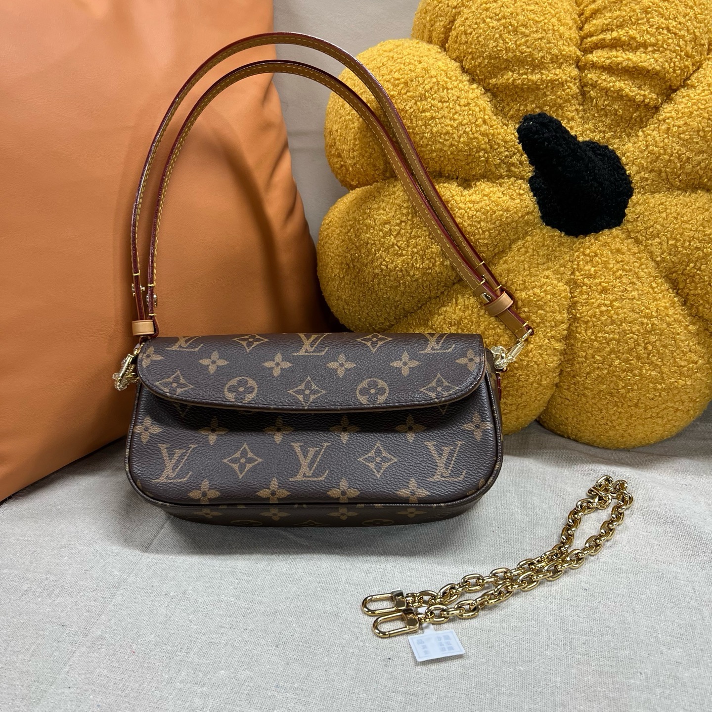 95新 LouisVuitton/路易威登 IVY系列 经典老花 棕色 法棍包