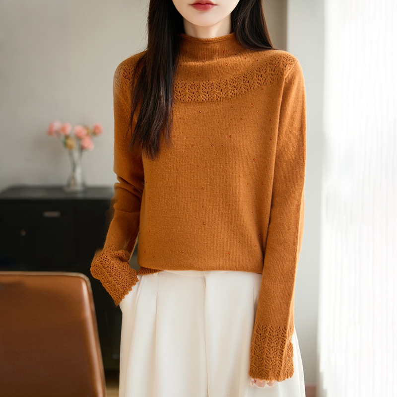 25秋冬新款100羊毛衫女半高领毛衣时尚百搭针织打底衫