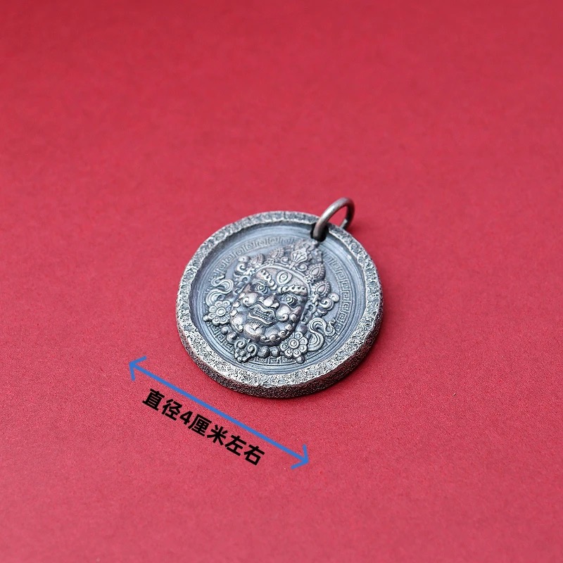 吊坠足银 【艾比银】足银999大克重手工风化纹黄财神吊坠