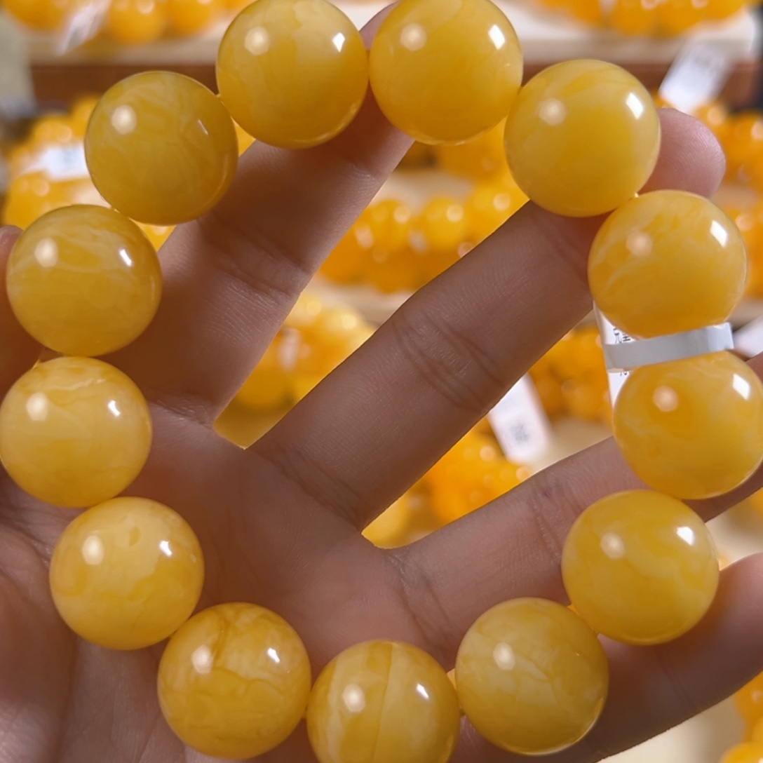 琥珀未镶嵌手链43.71g焦皮同料圆珠18mm kk