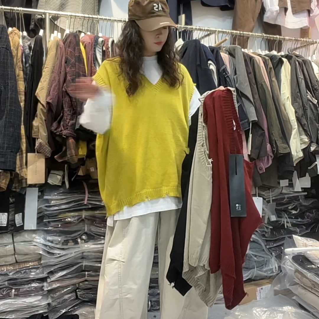 鸡心领毛边马甲针织套头坎肩毛线坎
