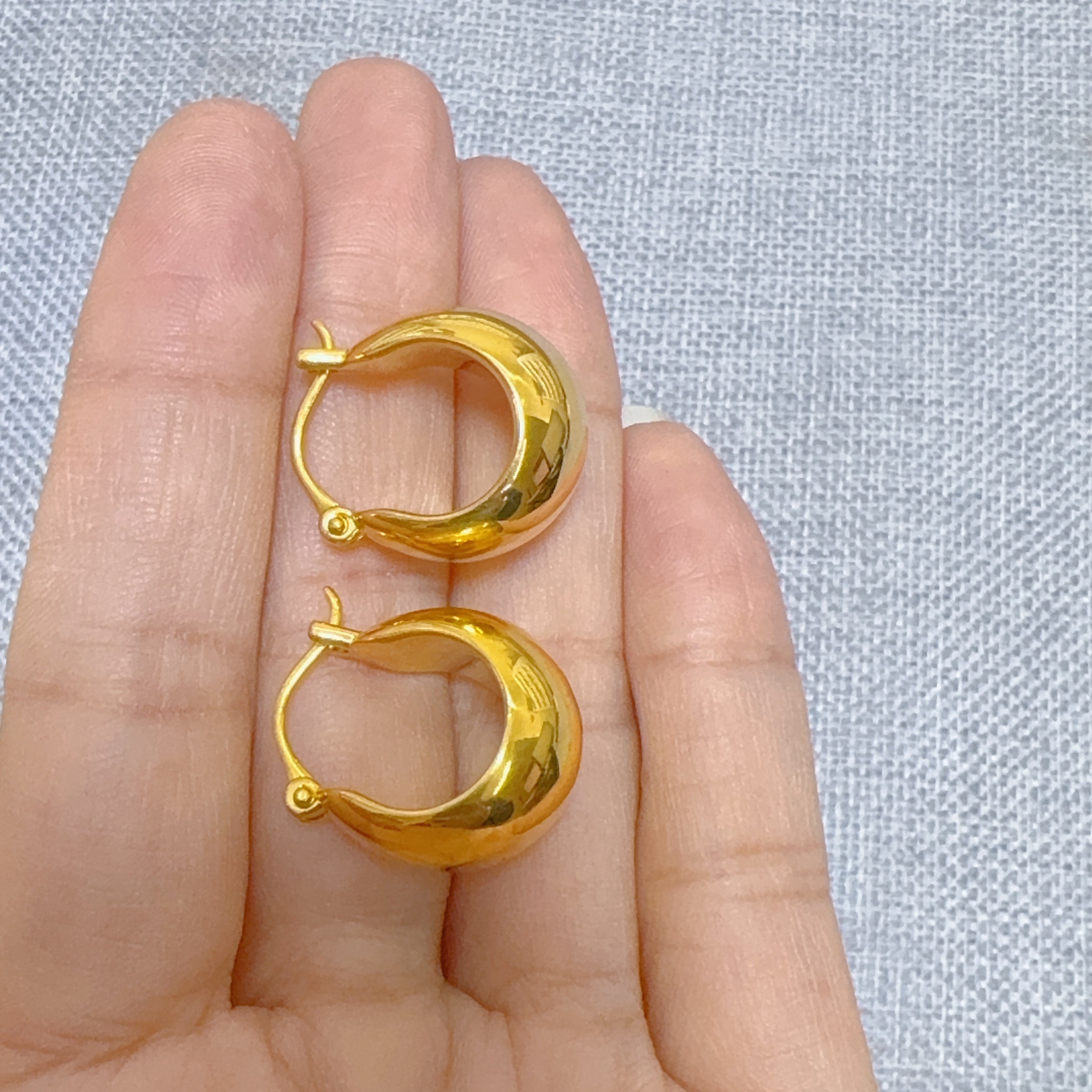 5D黄金足金999亮面耳包法式复古耳饰 简约时尚 12805