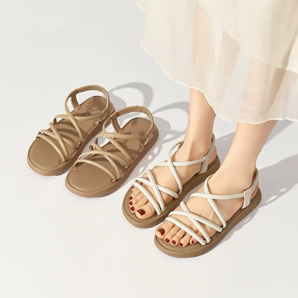 绑带凉鞋女鞋3620夏季新款时尚可爱平底低跟圆头松紧带