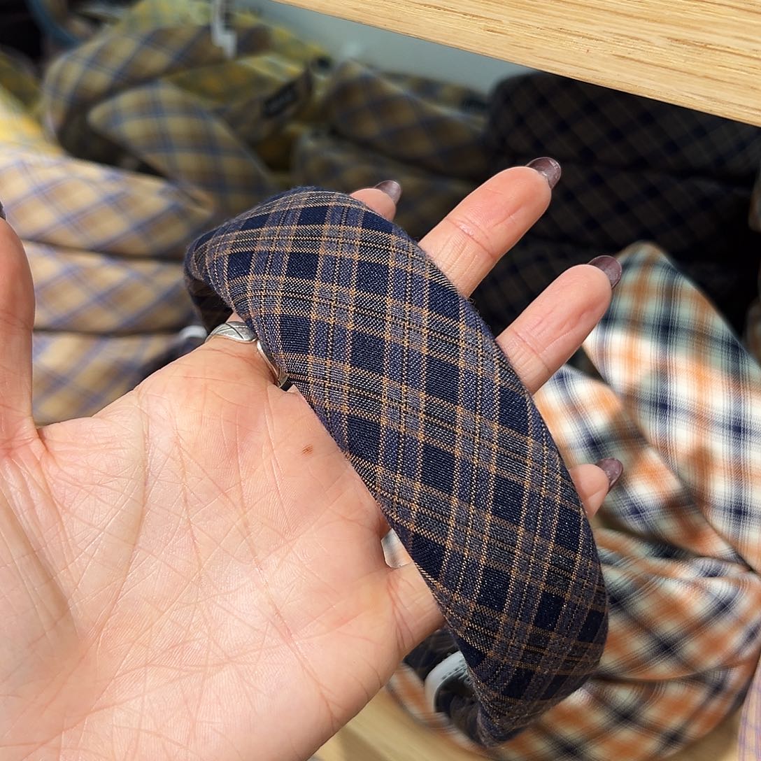 布艺非金属蓝格子发箍