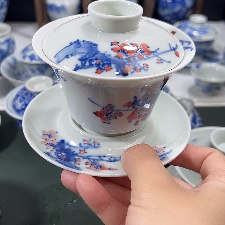 微瑕柴窑国画梅花三才大马蹄
