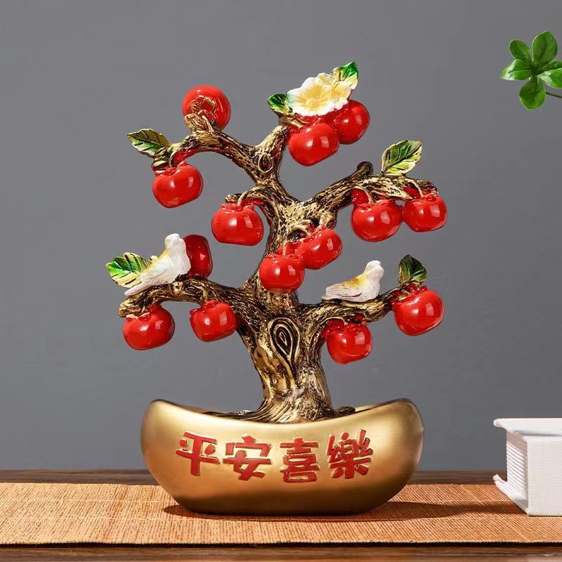 平安喜乐苹果树摆件招财元宝客厅玄关电视酒柜装饰品乔迁新居礼品