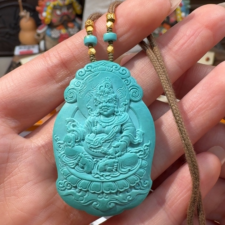 绿松石18K金镶嵌毛衣链黄财神